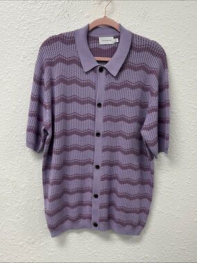 Topman Lilac Wave Knit Button-Up Cardigan ##1221